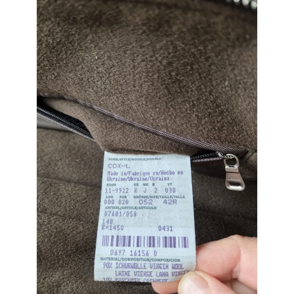 Hugo Boss Brown Wool Cashmere Blend Peacoat Overcoat Jacket Men's 42R Inner Zip